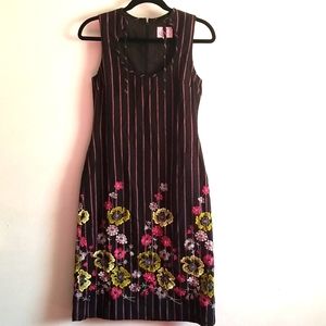 New Tocca Dress Striped Floral Embroidered Tie Front Vintage